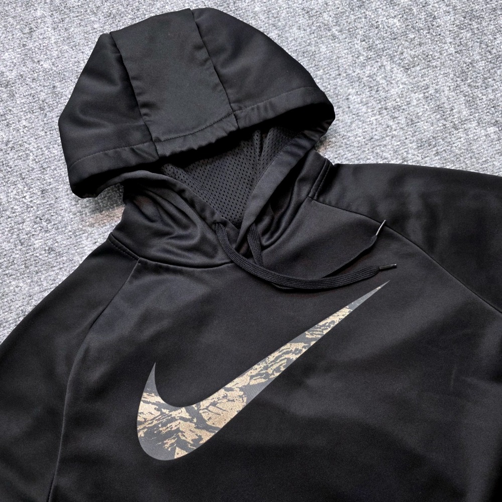 Nike Dri-FIT Men's Large Black Camo Graphic Swoosh Pullover Hoodie Activewear